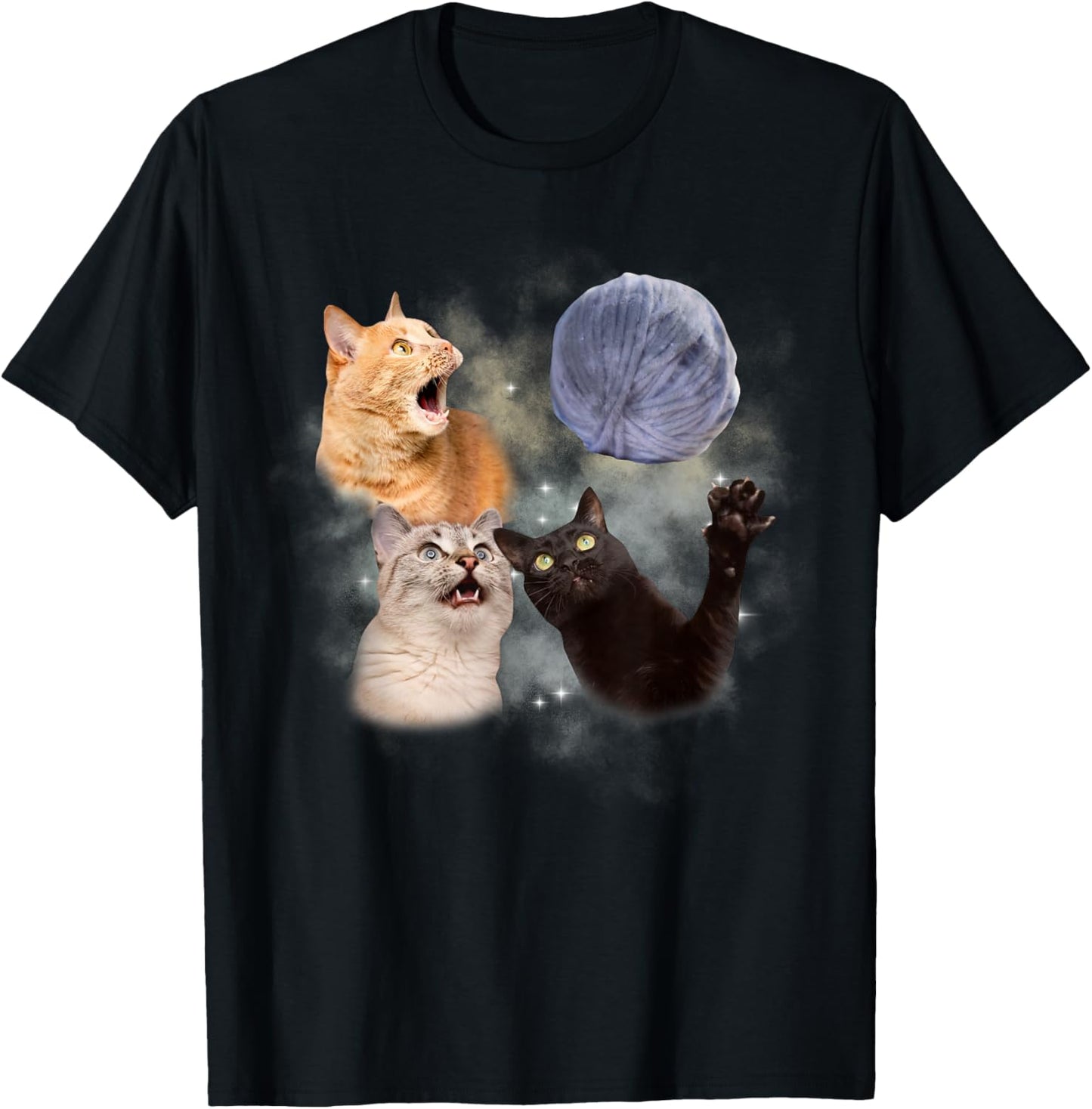 Three Cats Howl at Moon Vintage Cute Kitten with Yarn Ball