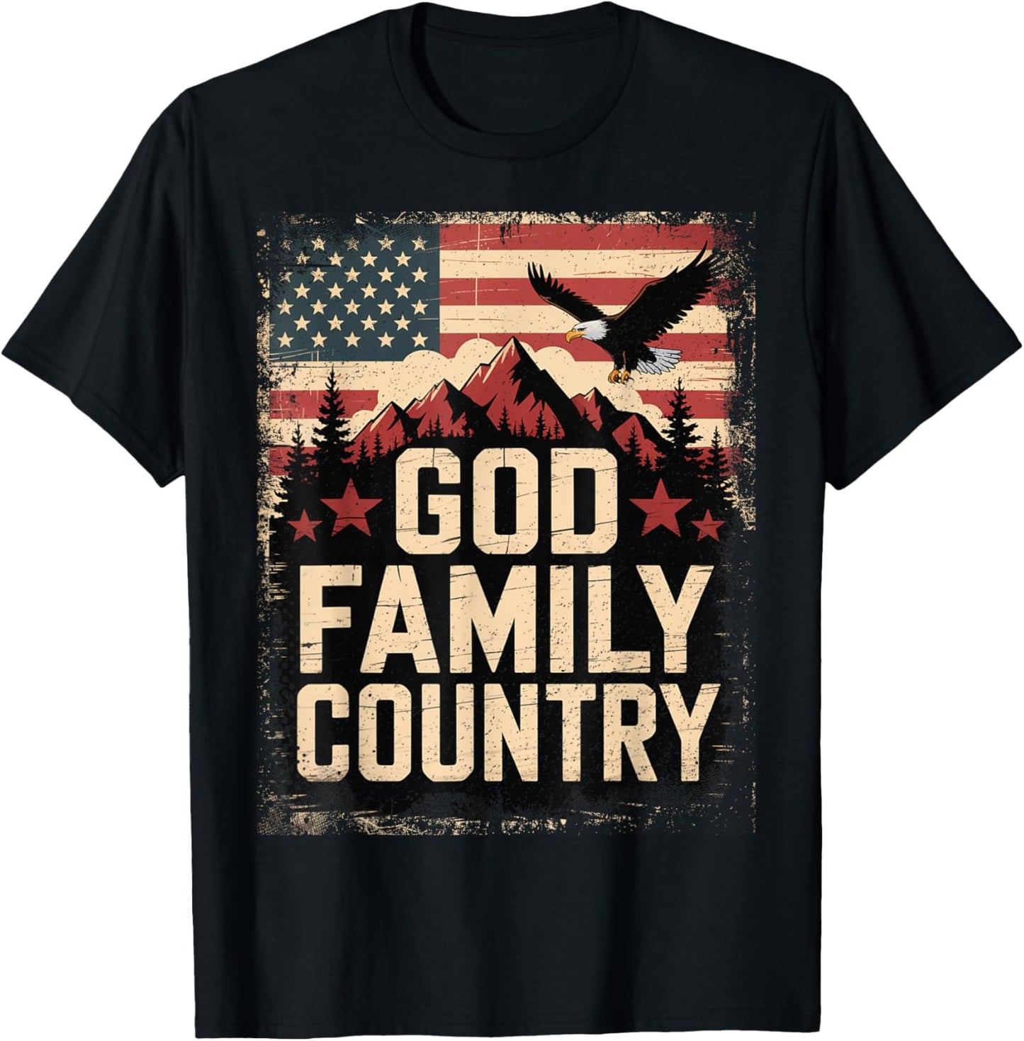 God Family Country With American Flag Mountains And Eagle
