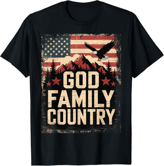God Family Country With American Flag Mountains And Eagle