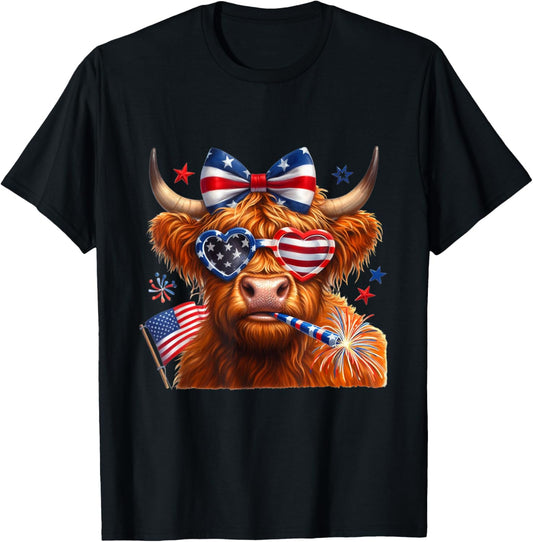 Funny Red White Moo 4Th Of July Usa Patriotic Highland Cow