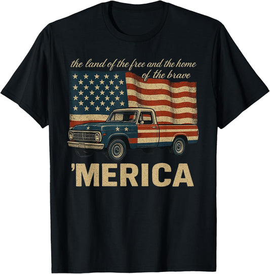 Vintage Classic Truck Merica American Flag Usa 4Th Of July