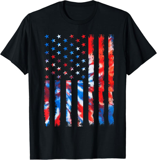 Vintage Red White And Blue Tie Dye American Flag Tee