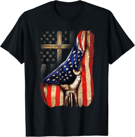 Cross Christ American Flag Pride Hand Christian Lover