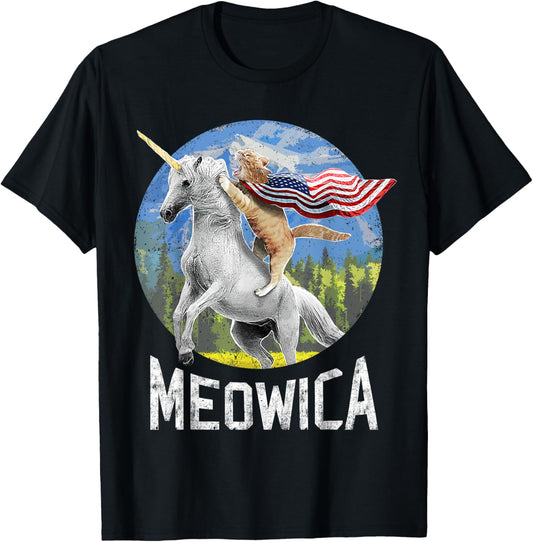 Meowica Unicorn Cat American Flag Patriotic 4Th Of July Kids
