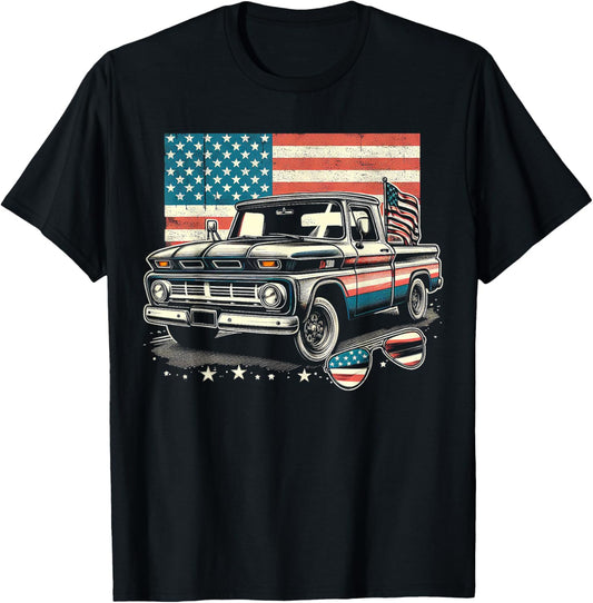 American Flag Pickup Truck Vintage 4Th Of July Usa Patriotic