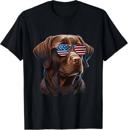 Chocolate Labrador With Usa Sunglasses On