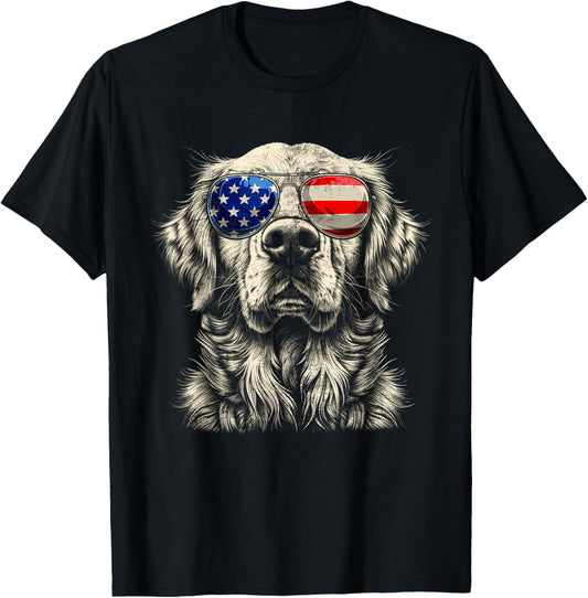 Vintage Art Golden Retrievers Dogs Wearing Usa Flag Glasses