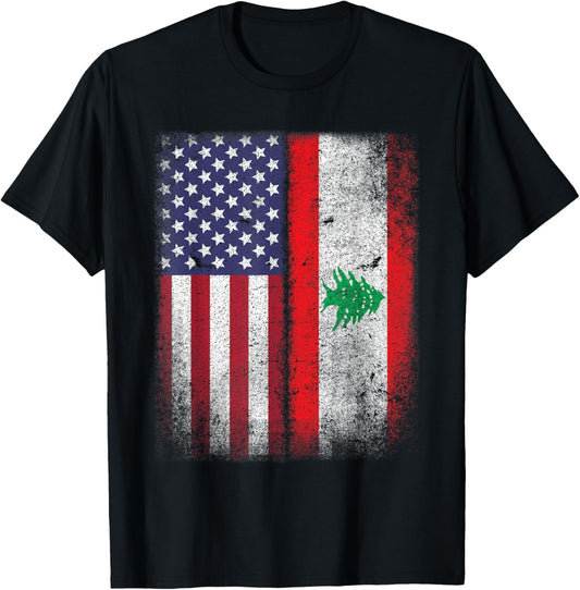 Lebanese American Flag T Shirt Lebanon Usa
