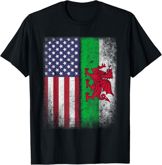 Welsh American Flag T Shirt Wales Usa Pride America Gift