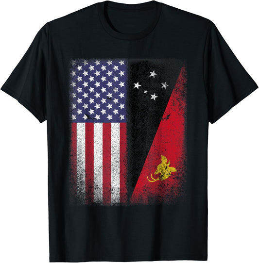 Papua New Guinea Usa T Shirt Papuan American Flag