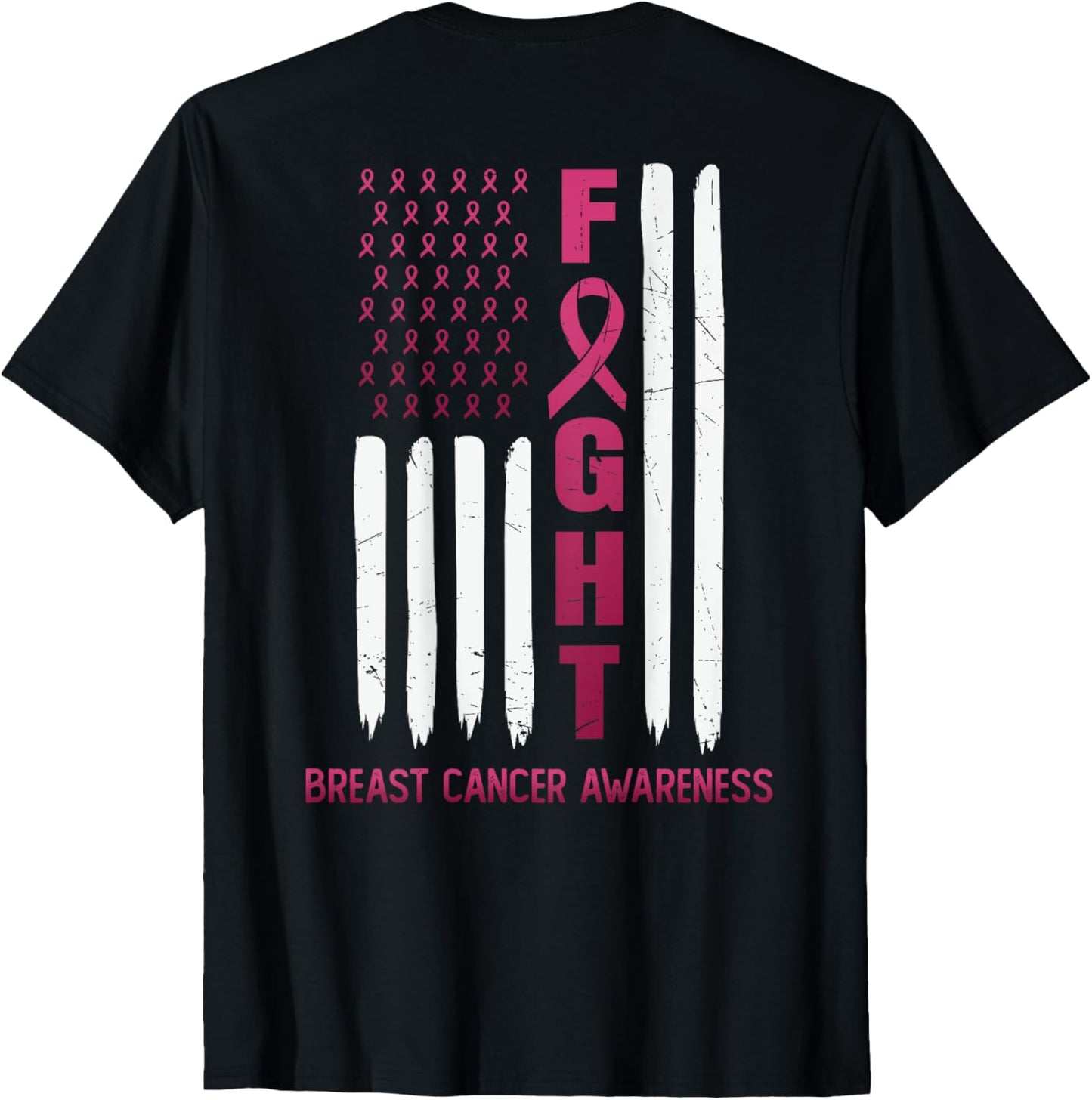 Fight Usa Flag On The Back Breast Cancer Awareness