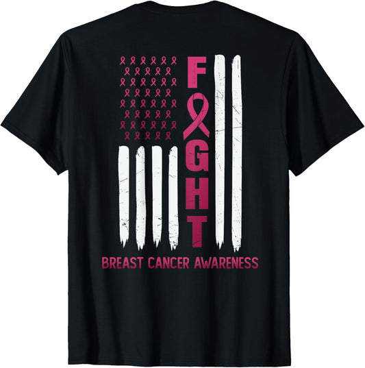 Fight Usa Flag On The Back Breast Cancer Awareness