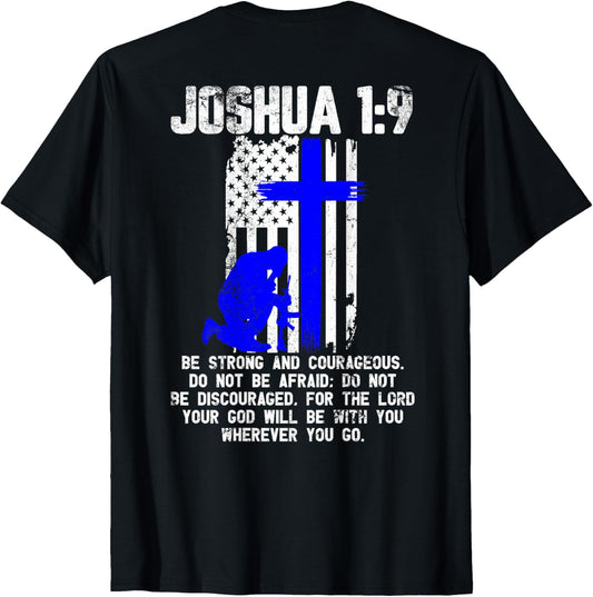 Thin Blue Line Police Cross Bible Verse Christian Usa Flag