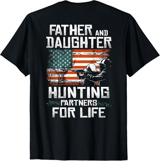 Father Daughter Hunting Partners American Flag On The Back