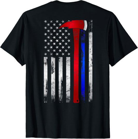 Thin Red Blue Line American Flag Axe Gift Firefighter Police