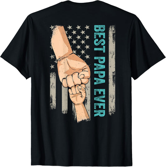 Best Papa Ever Fist Bump Funny Grandpa American Flag On Back