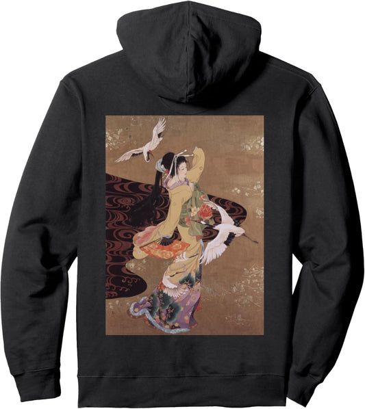 Dance of Cranes Japanese Retro Art Pullover Hoodie