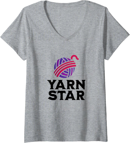Womens Yarn Star, Funny Yarn Knitting Crochet Sayings V-Neck
