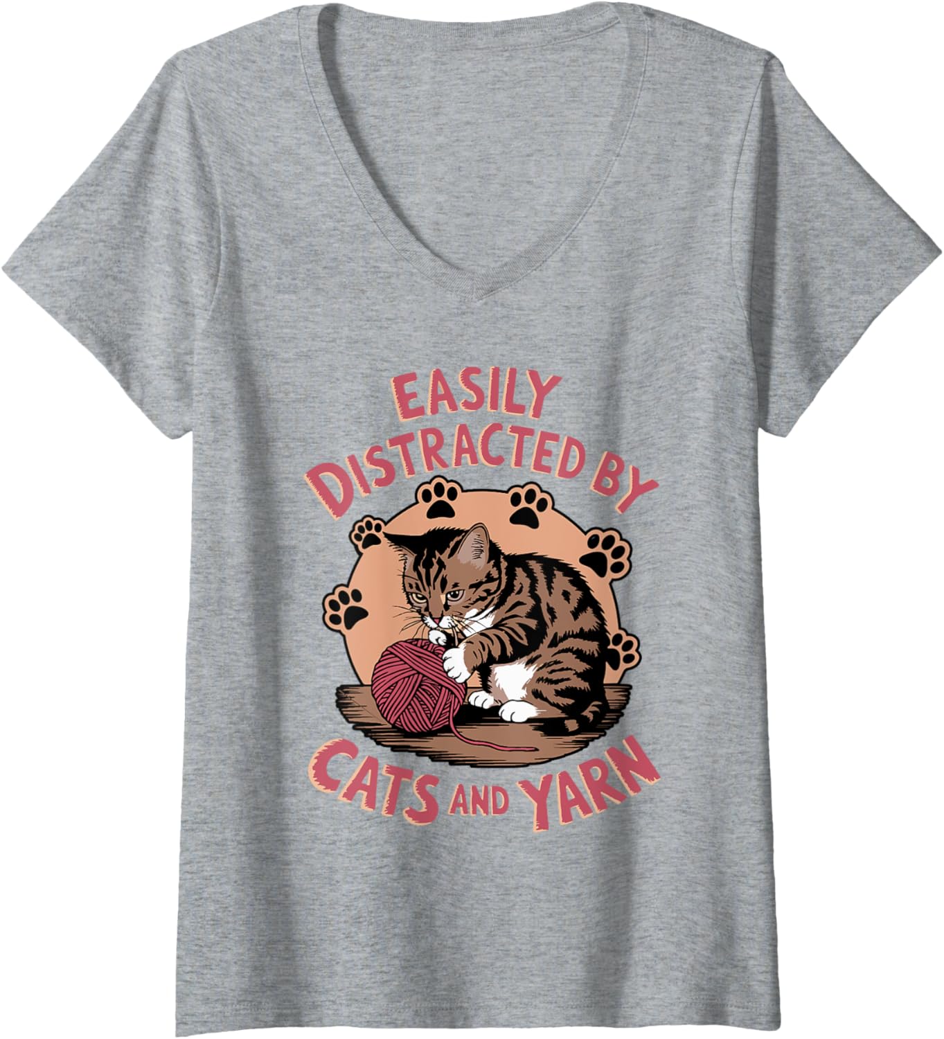 Womens Easily Distracted By Cats And Yarn for Cat Lovers Knitters V-Neck