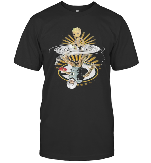 Baby Groot Water Refraction Green Bay Packers Football T Shirt