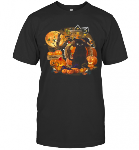 Black Cat Witch Pumpkin Witch Halloween T Shirt