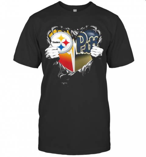 Blood Inside Pittsburgh Steelers Vs Pittsburgh Penguins Football Heart T Shirt