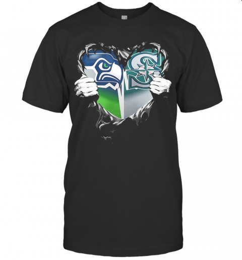 Blood Inside Seattle Seahawks And Seattle Mariners Heart T Shirt