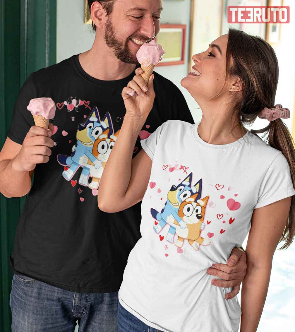 Bluey Husband And Wife Family Couple Valentines Day T Shirt