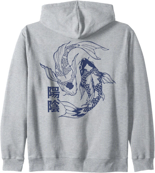 Koi Carp Fish Japan Kanji Japanese Retro Aesthetic Asian Art Zip Hoodie