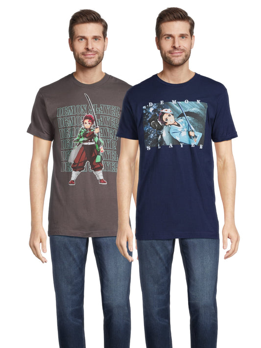 Demon Slayer Men's & Big Men's Graphic Tee Shirts, 2 Pack, S 3XL