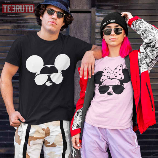 Disney Minnie And Mickey Sun Glasses Couple Matching Valentine T Shirt