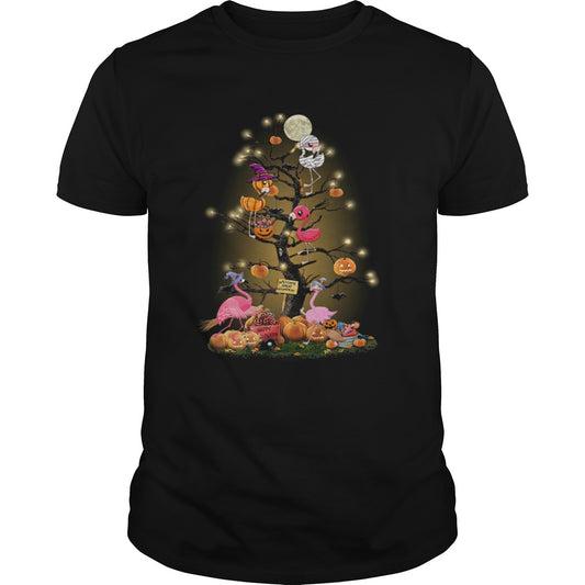 Flamingos tree happy Halloween shirt