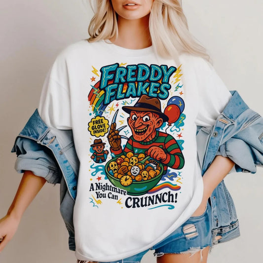 Freddy Flakes Funny Halloween Horror Character Retro Horror 2025 T Shirt