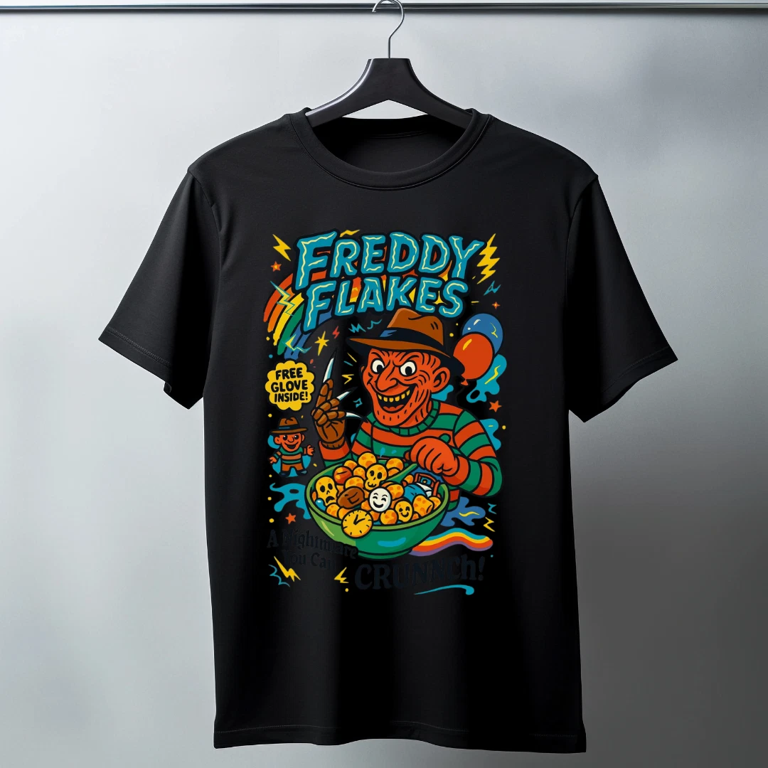 Freddy Flakes Funny Halloween Horror Character Retro Horror 2025 T-Shirt