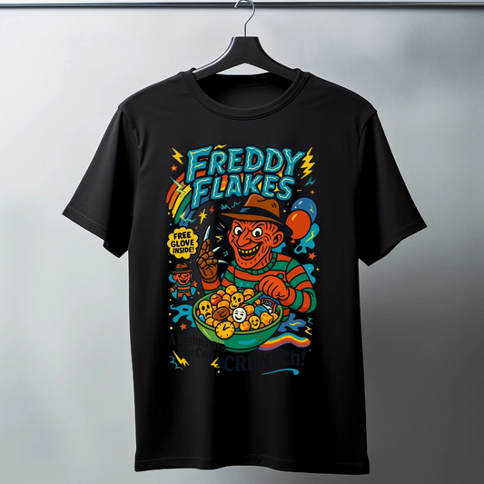 Freddy Flakes Funny Halloween Horror Character Retro Horror 2025 T-Shirt