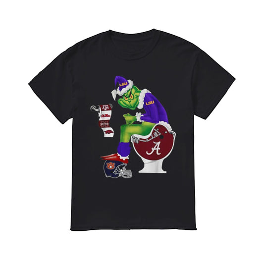 Grinch Santa Alabama Crimson Tide Sitting LSU Tigers Toilet Auburn Tigers Texas A&M Aggies shirt
