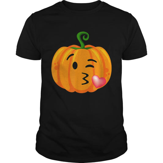 Halloween Adults Kid Blow Kiss Wink Emoji Pumpkin Face shirt