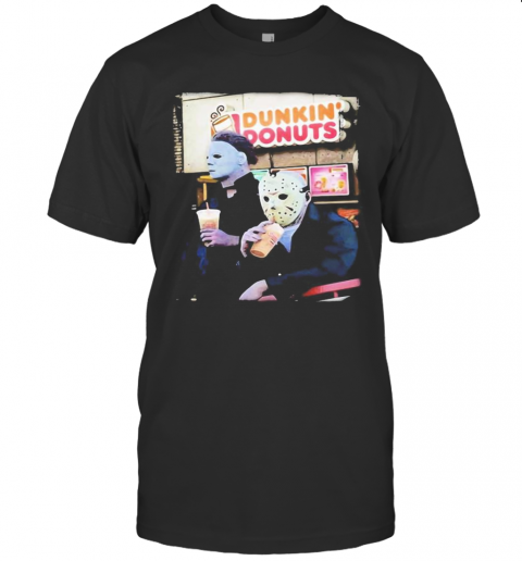 Halloween Horror Characters Drinking Dunkin Donuts T Shirt