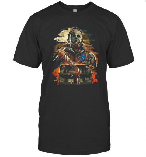 Halloween Michael Myers Holding Knife Fire T Shirt