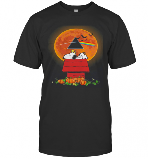 Halloween Snoopy And Woodstock Poster Pink Floyd Pumpkin Moon T Shirt