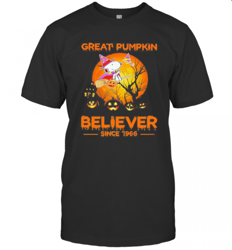 Halloween Snoopy And Woodstock Witch Great Pumpkin Believer Since 1966 Moon T Shirt