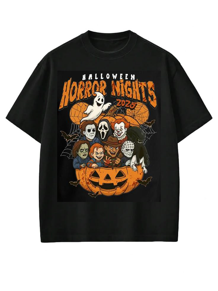 Halloween Horror Nights 2025 – Spooky Horror Characters T-Shirt, Halloween Movie Fan Merch Tee, Scary Season 2025 Shirt for Horror Lovers
