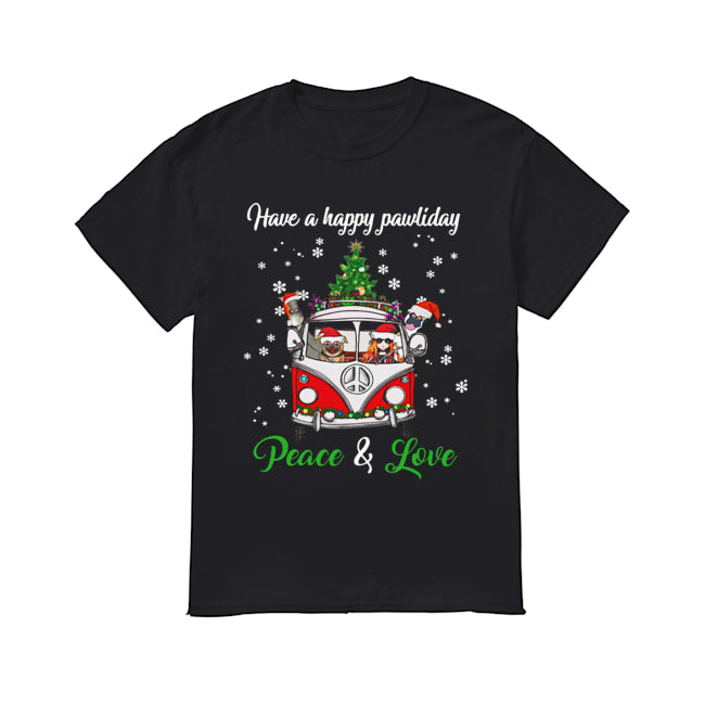 Have a happy pawlidays peace and love girl hippie and Dogs Christmas shirt
