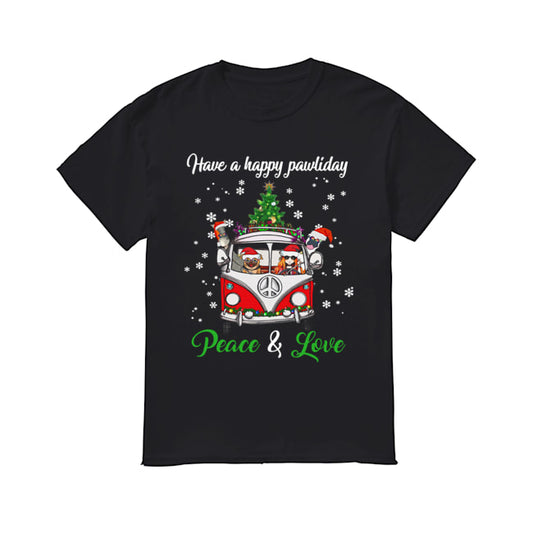 Have a happy pawlidays peace and love girl hippie and Dogs Christmas shirt