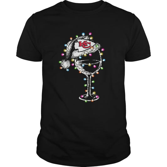 Kansas City Chiefs wine glass light christmas shirt