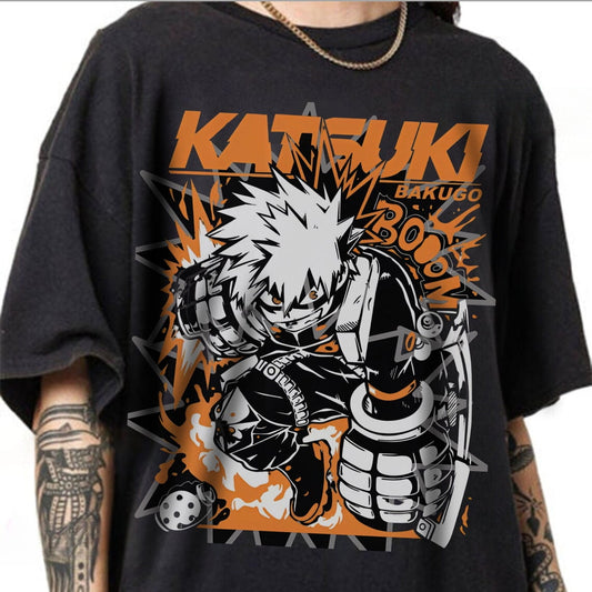 Katsuki Bakugo T shirt, My Hero Academia Manga Anime Shirt,Black color,size 3XL