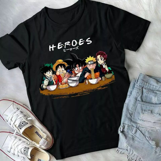 Men's Fashion Anime Graphic Text Printed Short Sleeve T Shirt Loose Casual Fashion Round Neck Top
