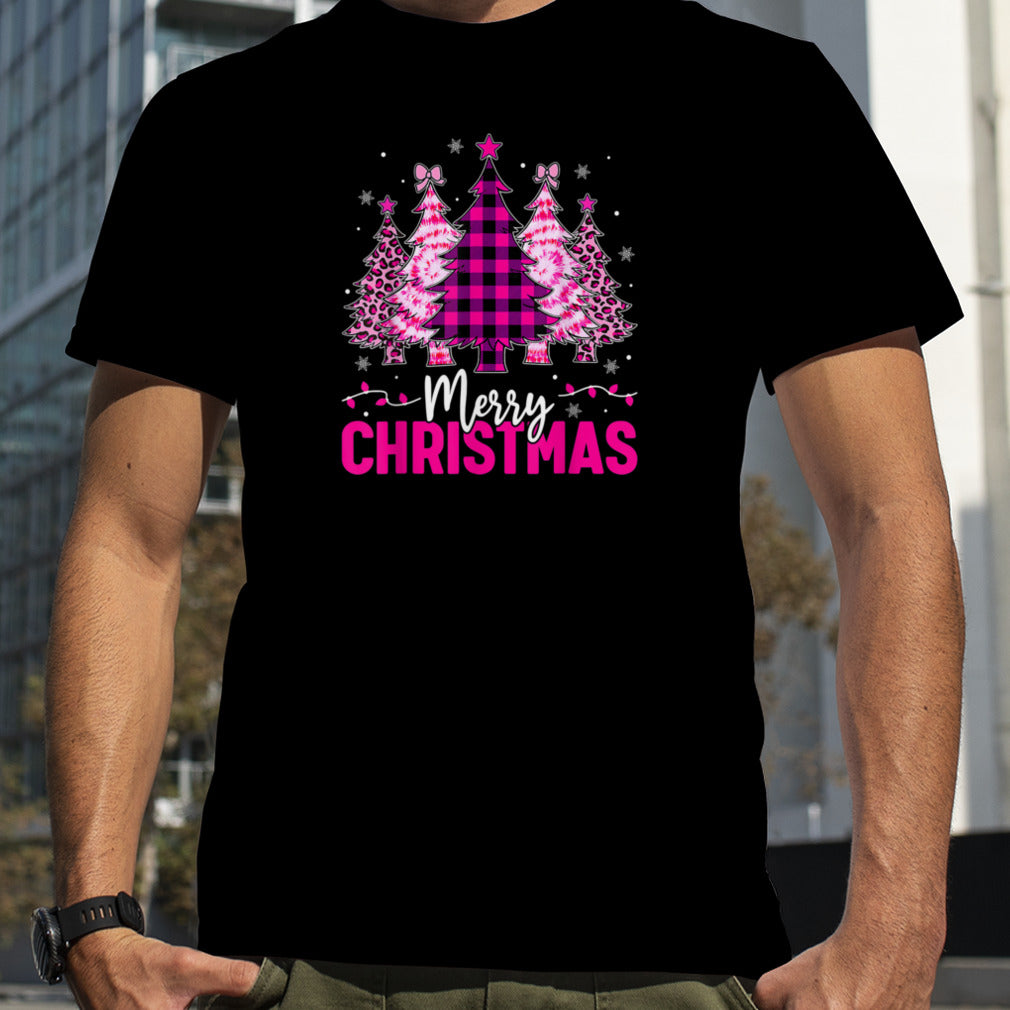 Merry Christmas Plaid Christmas Leopard Tree Light Women T Shirt B0BM9TXRY1