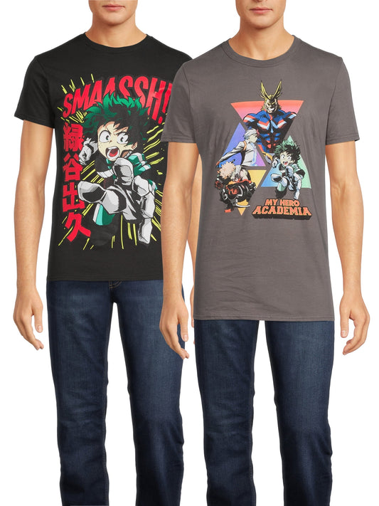 My Hero Academia Men's & Big Men's Graphic Tee Shirts, 2 Pack, Sizes S 3XL