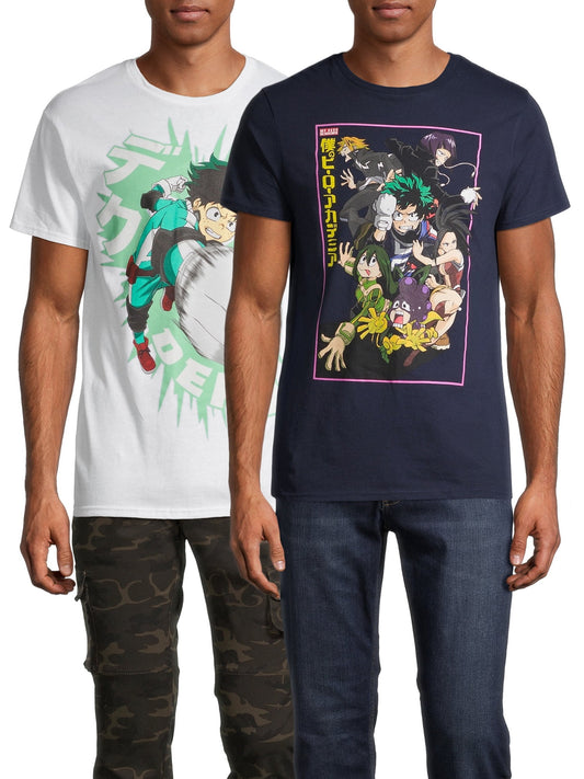 My Hero Academia Men's and Big Men's Cast & Action Shot Graphic Tee Shirt, 2 Pack Bundle
